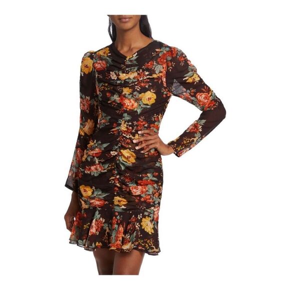 Veronica Beard 100% silk Hedera Floral Mini ruched Dress back zipper size 12 NWO